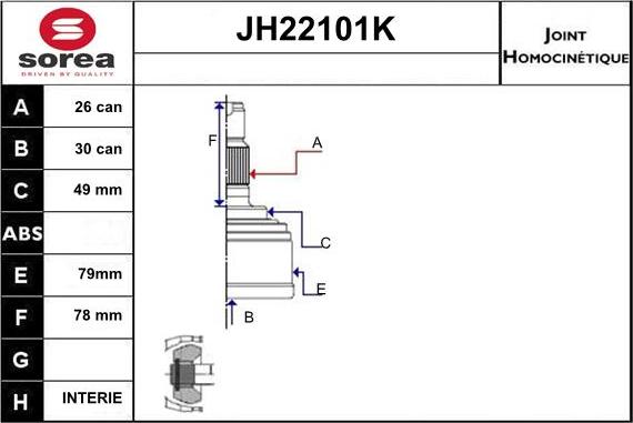 Sera JH22101K - Каре комплект, полуоска vvparts.bg