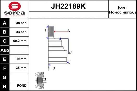 Sera JH22189K - Каре комплект, полуоска vvparts.bg