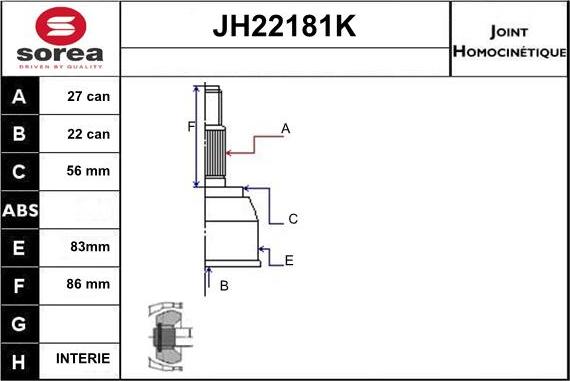 Sera JH22181K - Каре комплект, полуоска vvparts.bg