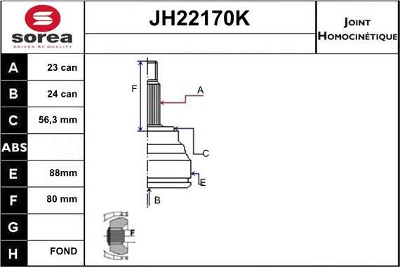 Sera JH22170K - Каре комплект, полуоска vvparts.bg