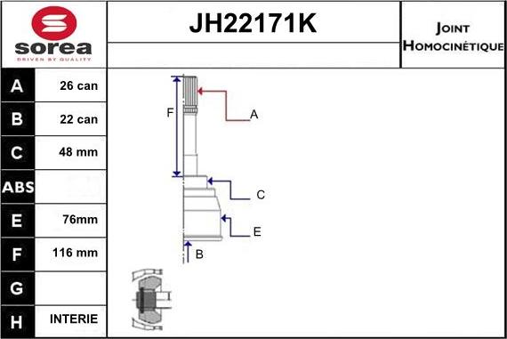 Sera JH22171K - Каре комплект, полуоска vvparts.bg