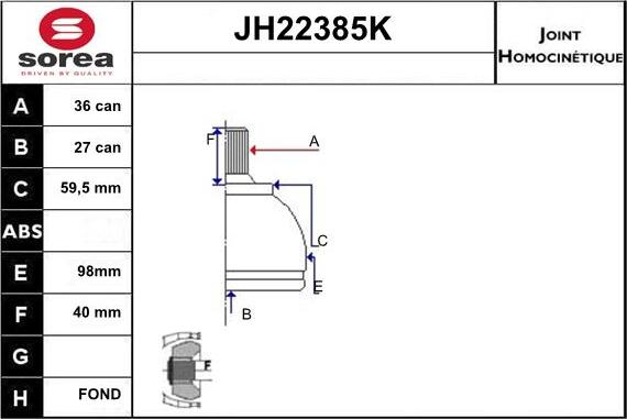 Sera JH22385K - Каре комплект, полуоска vvparts.bg
