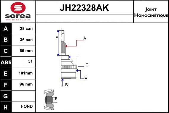 Sera JH22328AK - Каре комплект, полуоска vvparts.bg