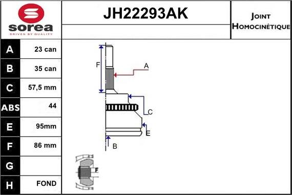 Sera JH22293AK - Каре комплект, полуоска vvparts.bg