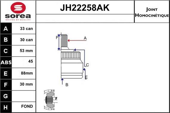 Sera JH22258AK - Каре комплект, полуоска vvparts.bg