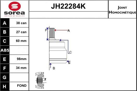 Sera JH22284K - Каре комплект, полуоска vvparts.bg