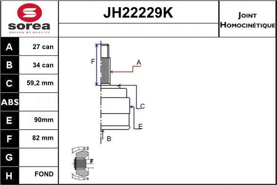 Sera JH22229K - Каре комплект, полуоска vvparts.bg