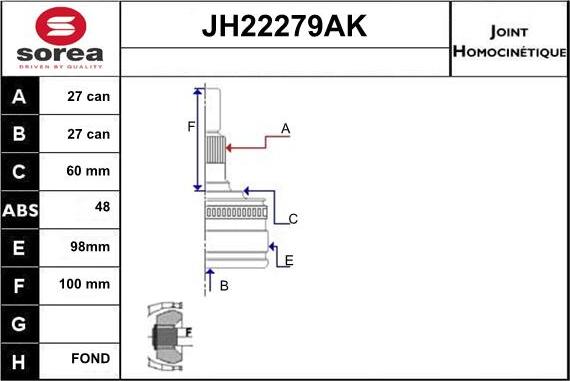 Sera JH22279AK - Каре комплект, полуоска vvparts.bg