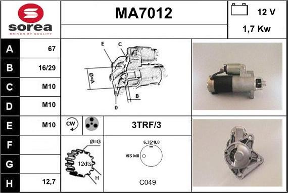 Sera MA7012 - Стартер vvparts.bg