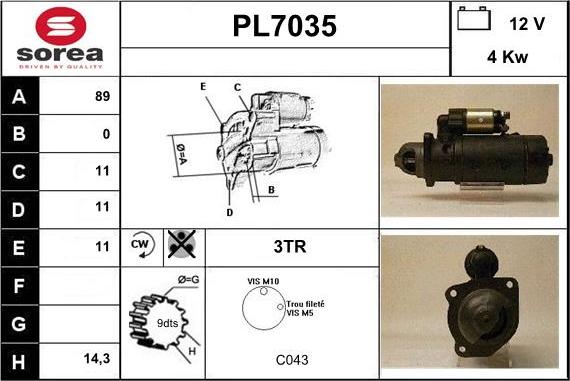 Sera PL7035 - Стартер vvparts.bg