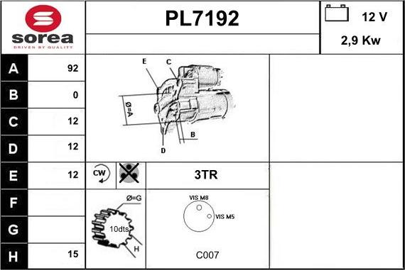 Sera PL7192 - Стартер vvparts.bg