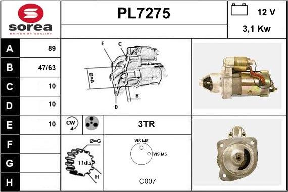 Sera PL7275 - Стартер vvparts.bg