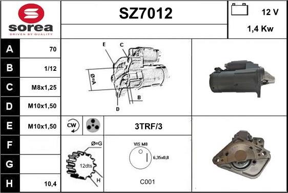 Sera SZ7012 - Стартер vvparts.bg