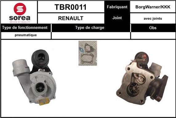 Sera TBR0011 - Турбина, принудително пълнене с въздух vvparts.bg