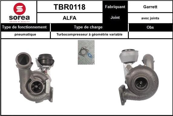 Sera TBR0118 - Турбина, принудително пълнене с въздух vvparts.bg