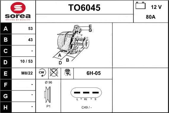 Sera TO6045 - Генератор vvparts.bg