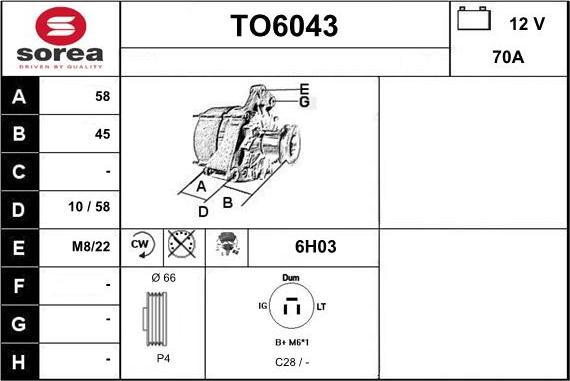 Sera TO6043 - Генератор vvparts.bg