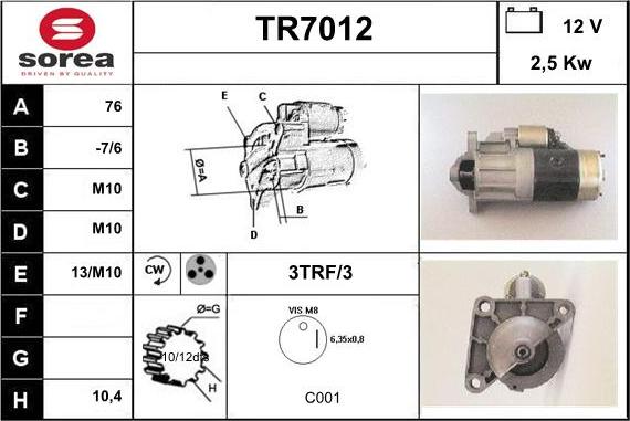 Sera TR7012 - Стартер vvparts.bg