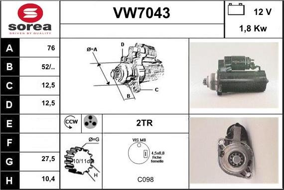 Sera VW7043 - Стартер vvparts.bg