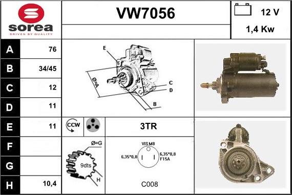 Sera VW7056 - Стартер vvparts.bg