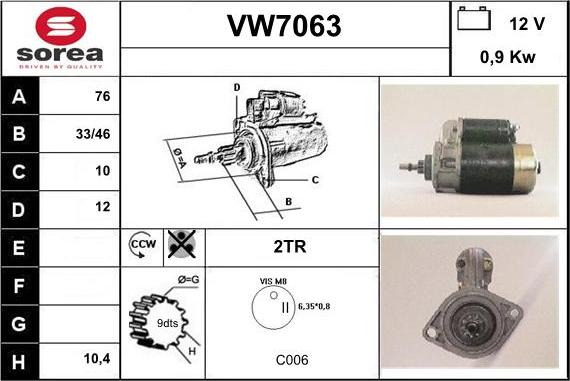 Sera VW7063 - Стартер vvparts.bg