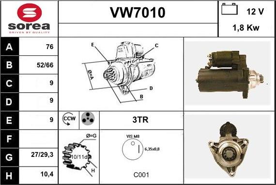 Sera VW7010 - Стартер vvparts.bg