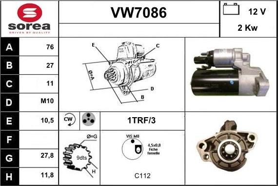 Sera VW7086 - Стартер vvparts.bg