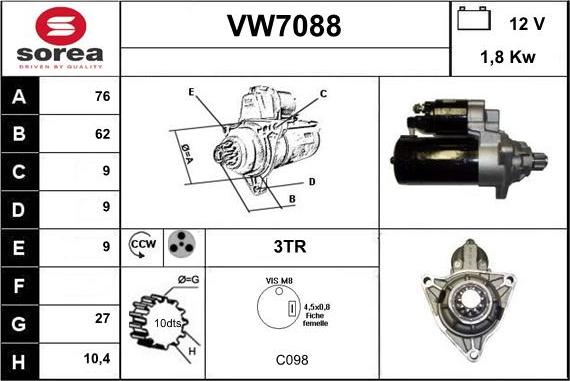 Sera VW7088 - Стартер vvparts.bg