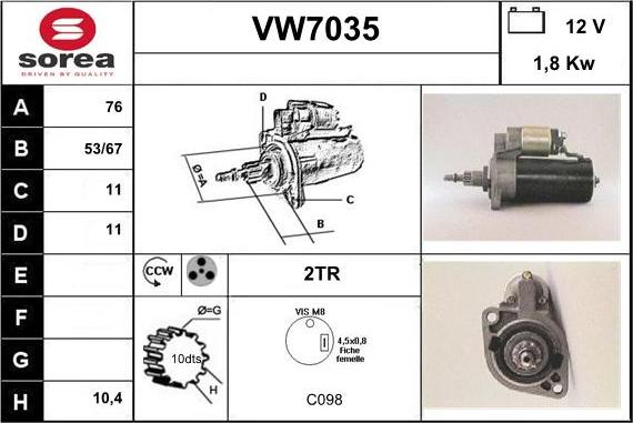 Sera VW7035 - Стартер vvparts.bg