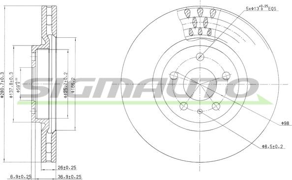 SIGMAUTO DBA474V - Спирачен диск vvparts.bg