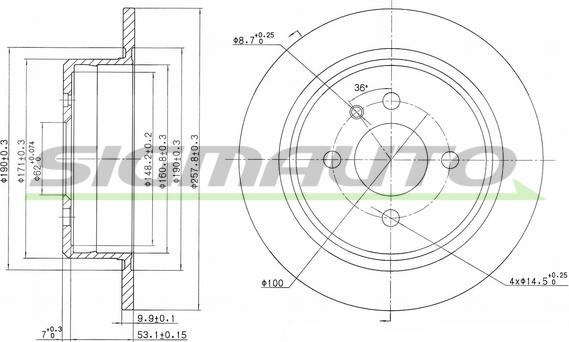 SIGMAUTO DBA093S - Спирачен диск vvparts.bg