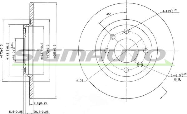 SIGMAUTO DBA051S - Спирачен диск vvparts.bg