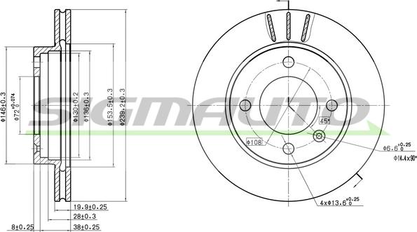 SIGMAUTO DBA145V - Спирачен диск vvparts.bg