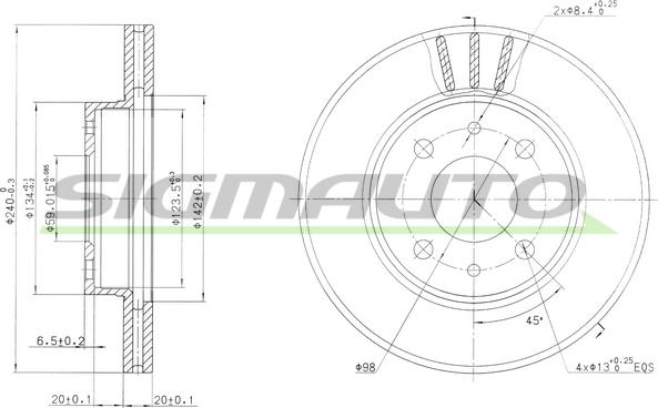 SIGMAUTO DBA148V - Спирачен диск vvparts.bg