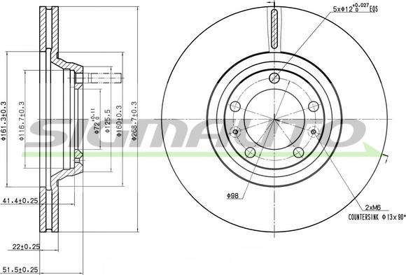 SIGMAUTO DBA168V - Спирачен диск vvparts.bg