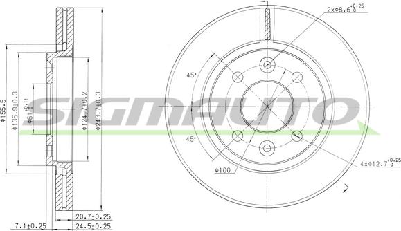 SIGMAUTO DBA186V - Спирачен диск vvparts.bg