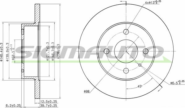 SIGMAUTO DBA127S - Спирачен диск vvparts.bg