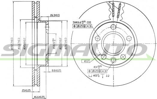 SIGMAUTO DBA846V - Спирачен диск vvparts.bg