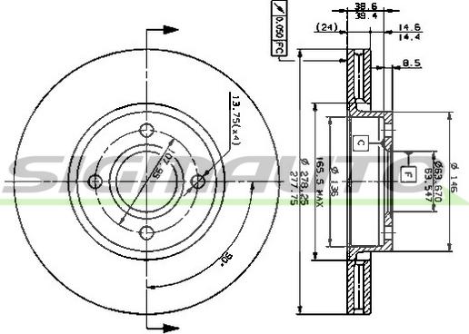 SIGMAUTO DBA801V - Спирачен диск vvparts.bg