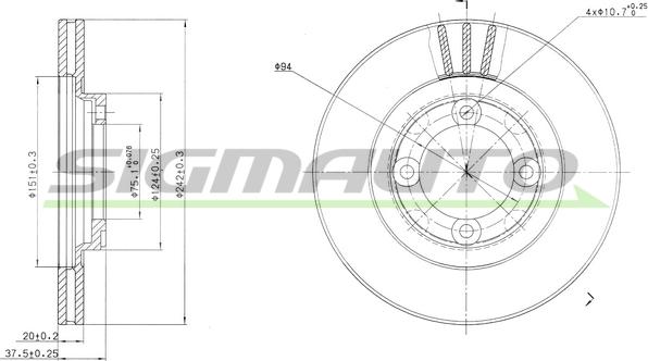 SIGMAUTO DBA394V - Спирачен диск vvparts.bg