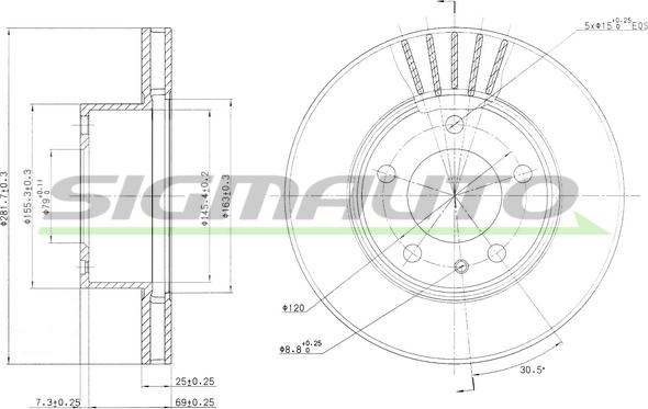 SIGMAUTO DBA325V - Спирачен диск vvparts.bg