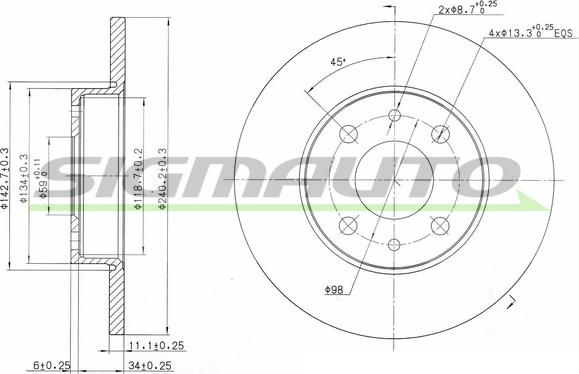 SIGMAUTO DBA240S - Спирачен диск vvparts.bg