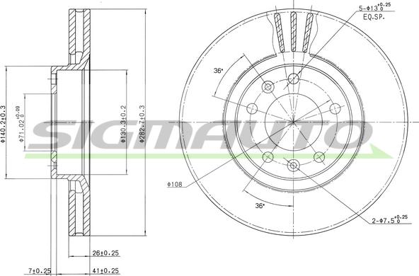 SIGMAUTO DBA264V - Спирачен диск vvparts.bg