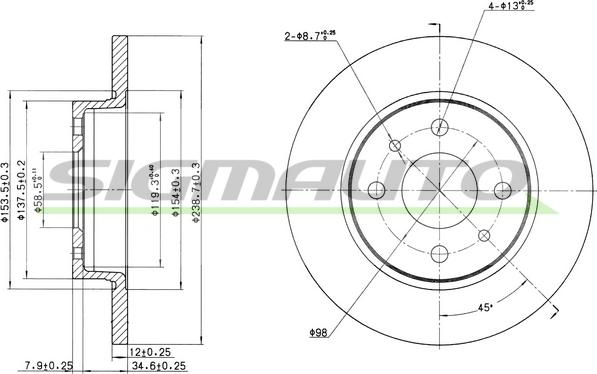 SIGMAUTO DBA215S - Спирачен диск vvparts.bg