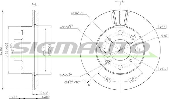 SIGMAUTO DBA289V - Спирачен диск vvparts.bg