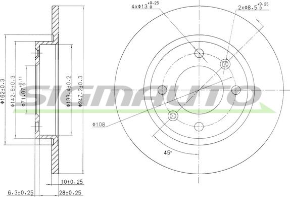 SIGMAUTO DBA238S - Спирачен диск vvparts.bg