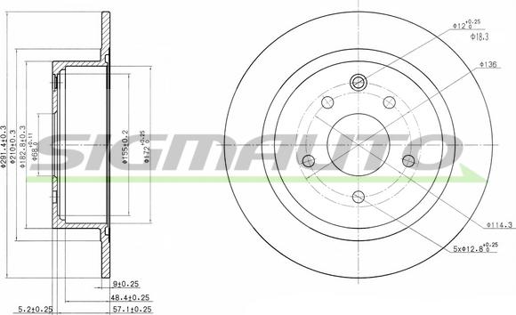 SIGMAUTO DBB590S - Спирачен диск vvparts.bg