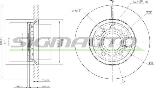 SIGMAUTO DBB526V - Спирачен диск vvparts.bg