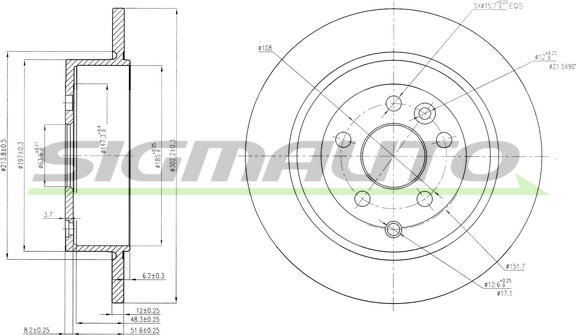 SIGMAUTO DBB578S - Спирачен диск vvparts.bg