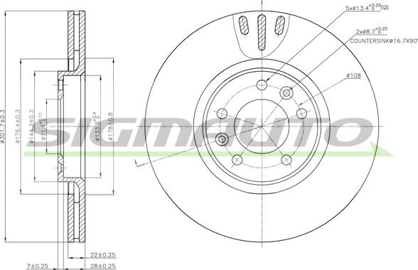 SIGMAUTO DBB652V - Спирачен диск vvparts.bg